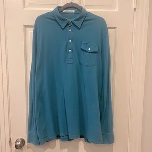 Men’s Criquet 100% Organic Cotton long sleeve golf polo shirt turquoise XL
